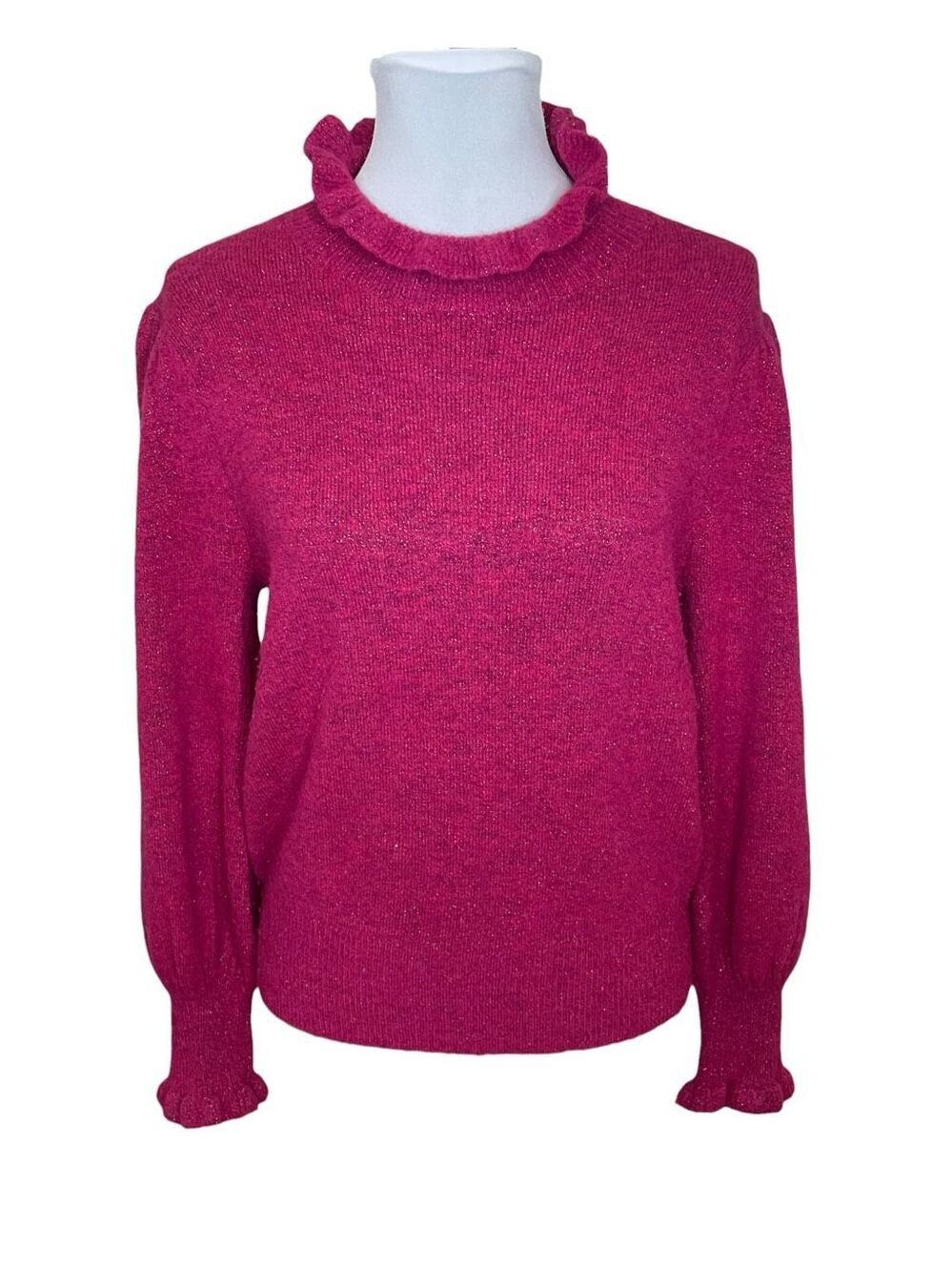 Kate Spade Puff Sleeve Sweater Pearl Cuffs Fuchsia Size Medium